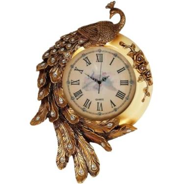 Imagem de Relógios de parede Farmhouse Relógio de parede 3D em forma de pavão, decoração de parede de entrada criativa, relógio silencioso retrô europeu, mostrador romano/mostrador árabe (cor: A, tamanho