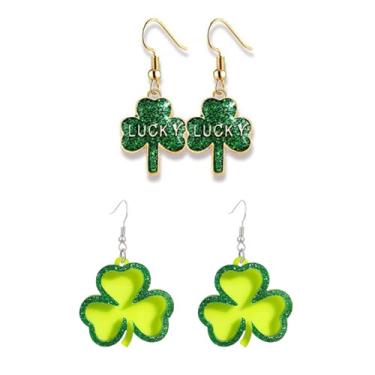 Imagem de Brincos de Dia de São Patrício de folha verde para mulheres, trevo irlandês, brincos pendentes de acrílico, chapéu verde, trevo, ferradura, acessórios de joias da sorte para festival irlandês, Medium,