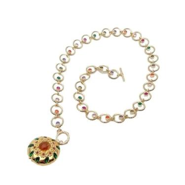 Imagem de DWBPGVUN Colar gargantilha com pingente de cristal verde de quartzo amarelo de 30 mm de 15 mm