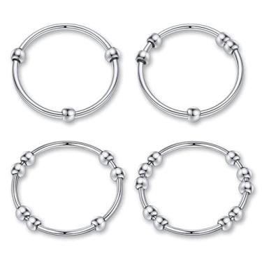 Imagem de Conjunto de 4 anéis giratórios de aço inoxidável para mulheres e homens, alívio de estresse, ansiedade, com miçangas, joias modernas, presentes para ela, tamanho 4-10#, 6#, Aço inoxidável, Sem pedra