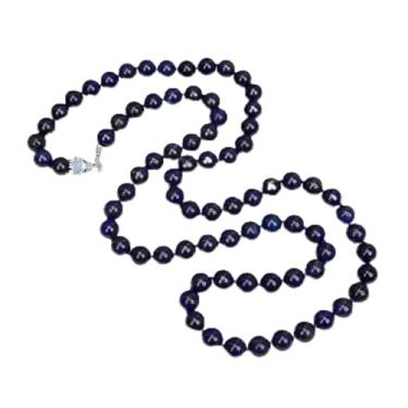 Imagem de Colar de lápis-lazúli redondo liso azul 127 cm pedra preciosa 14 mm para mulheres DWBPGVUN