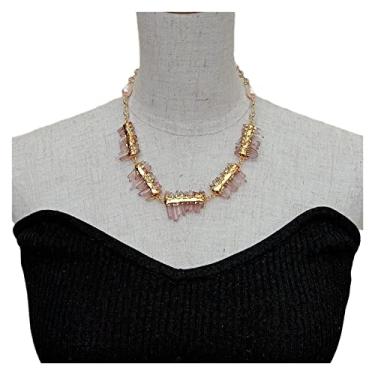 Imagem de DWBPGVUN Colar gargantilha de pérolas de água doce de arroz cultivado com drusa áspera de quartzo lepidocrocita