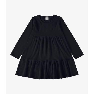 Imagem de Vestido Infantil Manga Longa Canelado Rovi Kids Preto-Feminino