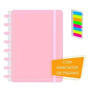 Imagem de Caderno Inteligente com 10 Discos Reutilizáveis, 80 Folhas Destacáveis, Capa Dura, Régua Marcadora e Marcador Colorido (Rosa)