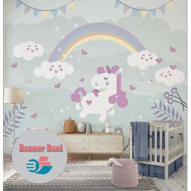 Imagem de Papel De Parede Adesivo Lavável Quarto Menina Unicórnio Encantado m² B