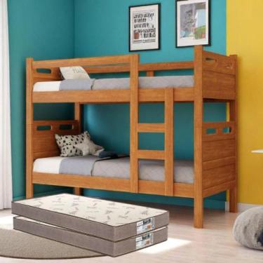 Imagem de Beliche Solteiro Reforçada + 2 Colchões D33 14 Cm Premium Nature - FÊN