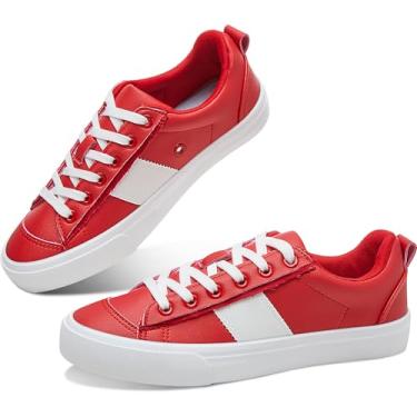 Imagem de Obtaom Tênis feminino moderno casual de couro PU tênis confortável, Vermelho, 34