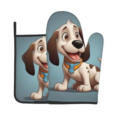 Imagem de Conjunto de 2 peças de luvas de forno com estampa de cachorrinho sorridente, adequado para cozinhar, assar e grelhar ao ar livre