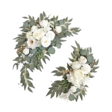 Imagem de Esquirla 2 peças de guirlanda de flores artificiais de seda para decoração de boas-vindas, arranjo floral para fundo de casamento, arco floral para porta de, Branco