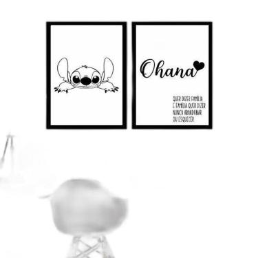 Imagem de Kit 2 Quadros Ohana Família 45X34Cm Com Vidro Madeira Preta