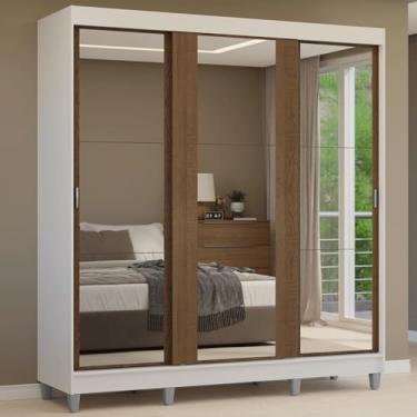 Imagem de Guarda-roupa Casal com Pés 3 Portas de Correr de Espelho Branco/rustic Reno Madesa