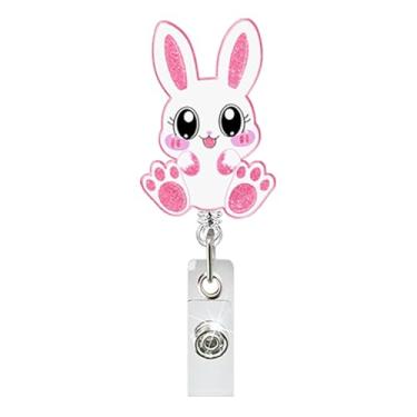 Imagem de Carretel de crachá de coelho, carretéis de crachá de Páscoa, retrátil, design de coelho, clipe de crachá de enfermeira, porta-crachás engraçados, para escritório, hospital, professor, estudante