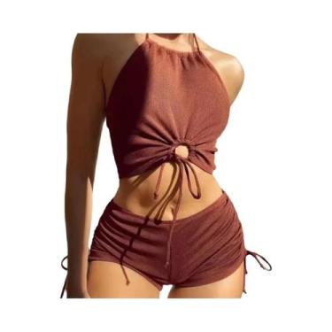 Imagem de Top De Biquíni Feminino Liso Com Alça Halter Sem Alças Para Praia, Fér