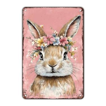 Imagem de KLHSOF Placa de metal vintage Happy Easter Rabbit Tin Sign Decoração de parede para casa, bar, café, banheiro, quintal, cozinha, 30 x 20 cm