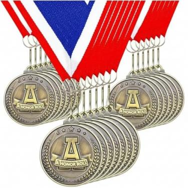 Imagem de Quelay 20 medalhas de ouro de 5 cm para vencedor de prêmios a granel com fitas de pescoço Troféu de Metal Prêmio Presente para Crianças Estudantes Adultos Participação Escolar Graduação Competições