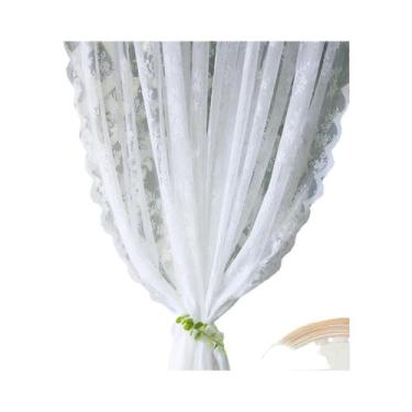 Imagem de Cortina De Renda Floral Branca Transparente Com Bolso Para Varão, Filt