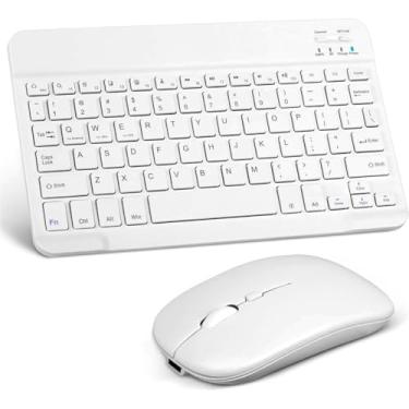 Imagem de Teclado E Mouse Sem Fio Para Tablet Bluetooth Portátil Recarregável Ultrafino Kit (Branco)