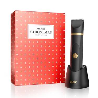 Imagem de Aparador elétrico de pelos corporais - Aparador de virilha para homens - Aparador de biquíni feminino - Aparador de barbeador molhado/seco, cabeças de lâmina de cerâmica substituíveis, base de recarga