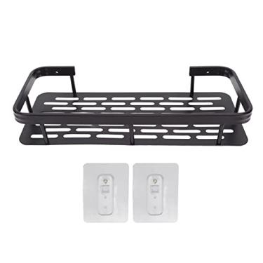 Imagem de Prateleira para chuveiro, à prova de ferrugem, durável, adesivo de alumínio, organizador de chuveiro para banheiro, cozinha, economia de espaço, instalação de adesivo, sem (Preta)