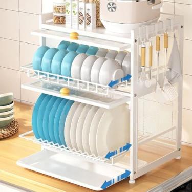 Imagem de Escorredor de louça de 3 camadas com capa à prova de poeira – Suporte de utensílios de cozinha independente e escorredor de pratos - Caixa de armazenamento de grande capacidade para tigelas - Design