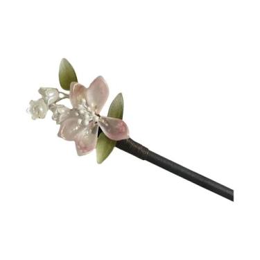 Imagem de Grampo De Cabelo Magnólia De Vidro Transparente Com Borla De Madeira, 