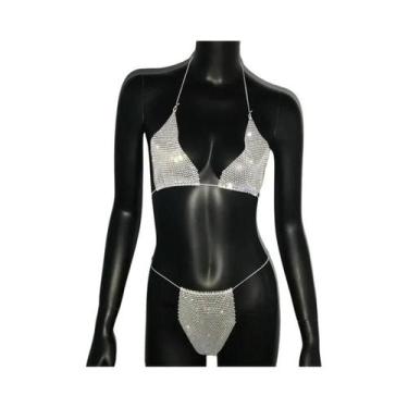 Imagem de See Through Backless Crop Tops para mulheres, strass brilhante, mini t