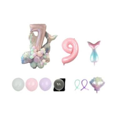 Imagem de Conjunto De Balões Cauda De Sereia Coloridos 43 Peças Balões De Filme 