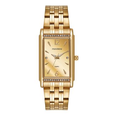 Imagem de Relogio Mondaine Feminino Ref: 32959lpmvde1 Retangular Espelhado Dourado