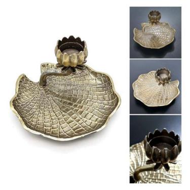 Imagem de Castiçal Suporte De Vela Dourado Indiano Folha 20X20