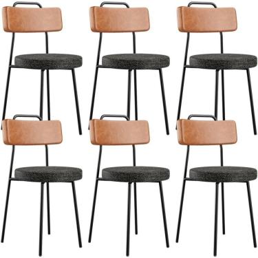 Imagem de Kit 06 Cadeiras Decorativas Estofada Sala Jantar Barcelona L02 Couríssimo Camel Linho Chumbo - Lyam