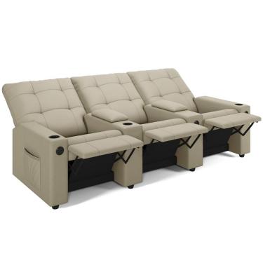 Imagem de Poltrona Do Papai Reclinável Cinema 3 Lugares Manual Baú Usb Haifa F05 Facto Bege - Lyam Decor