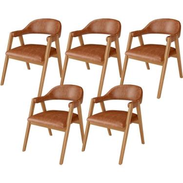 Imagem de Kit 05 Cadeiras De Jantar E Estar Living Estofada Nadja L02 Couríssimo Camel