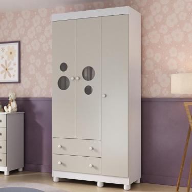 Imagem de Guarda-roupa Infantil 92cm Com Vidro 3 Portas E 2 Gavetas Bombom Multimóveis MP4462 Branco-off White