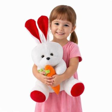 Imagem de Coelho Grande de Pelúcia com Cenoura 48cm Decoração Presente Páscoa In