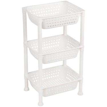 Imagem de Fruteira de Chão Cozinha 3 Andares Plástico Branco Cesto - Ordene