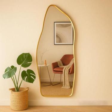 Imagem de Espelho 110x50cm Moldura Alumínio  Decorativo para Sala, Banheiro ou Q
