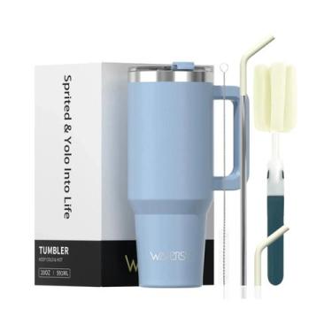 Imagem de Copo Térmico De Aço Inoxidável De 591ml Com Alça E Canudo Para Bebidas