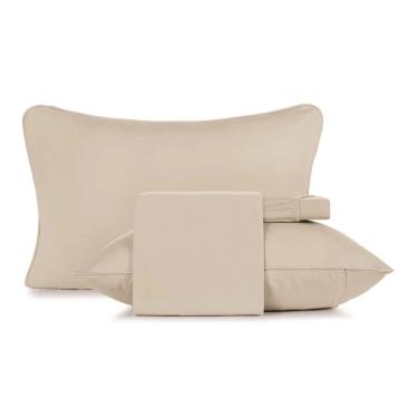Imagem de Jogo Cama Casal 4 Pcs Malha Fio Penteado Bege Altenburg
