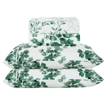 Imagem de Jogo De Lençol Lislie Queen 4 Peças Micropercal 300 Fios Estampado Floral - Esmeralda - 100% Poliéster