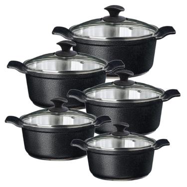 Imagem de Jogo Panela Preto Craqueado Alumínio Usinado Javali AA 16a24