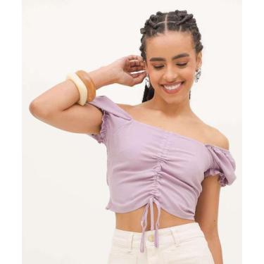Imagem de Blusa Cropped Feminina Drapeado Manga Curta Marisa-15701, Lilás, P