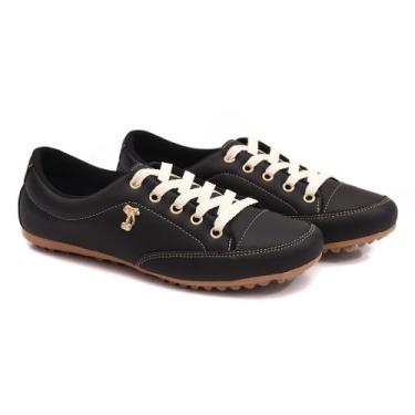 Imagem de Sapatênis Feminino com Ajuste Cadarço Metal Gato Preto - Izabela Arauj