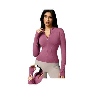 Imagem de Jaqueta Esportiva Feminina De Manga Longa Com Zíper E Gola Alta Em Cor