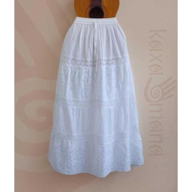 Imagem de Saia Branca Longa Indiana Rendada Lisa Étnica Boho Hippie SRSA002, Srs