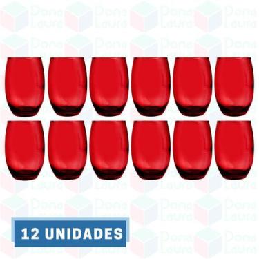 Imagem de 12 Copos de Vidro Bellagio Redondo 450ml Grande Vermelho - PRATICASA