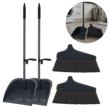 Imagem de 2 Kits Limpeza para Casa Vassoura e Pá Cinza Durável e Leve - Fx