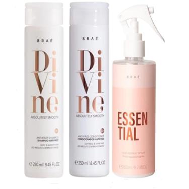 Imagem de Braé Divine Kit - Shampoo, Condicionador e Leave-In 215ml - Cabelos Alinhados, Controle de Frizz e Brilho Espelhado - BRAÉ