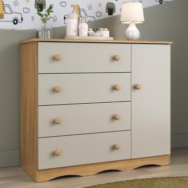 Imagem de Cômoda Infantil 95cm 1 Porta E 4 Gavetas Realeza Multimóveis Mp4454 Madeirado/off White Madeirado/off White