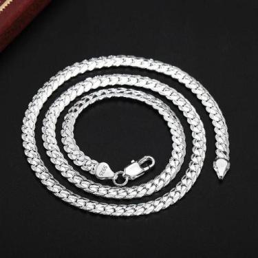 Imagem de Colar De Ouro Cor Prata 18K 6mm Corrente Lateral Completa 8 18 20 24 P
