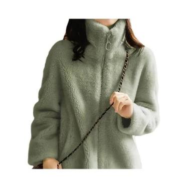 Imagem de Cardigã/Parka Feminina De Inverno Com Forro De Lã, Gola Polo/Gola Alta